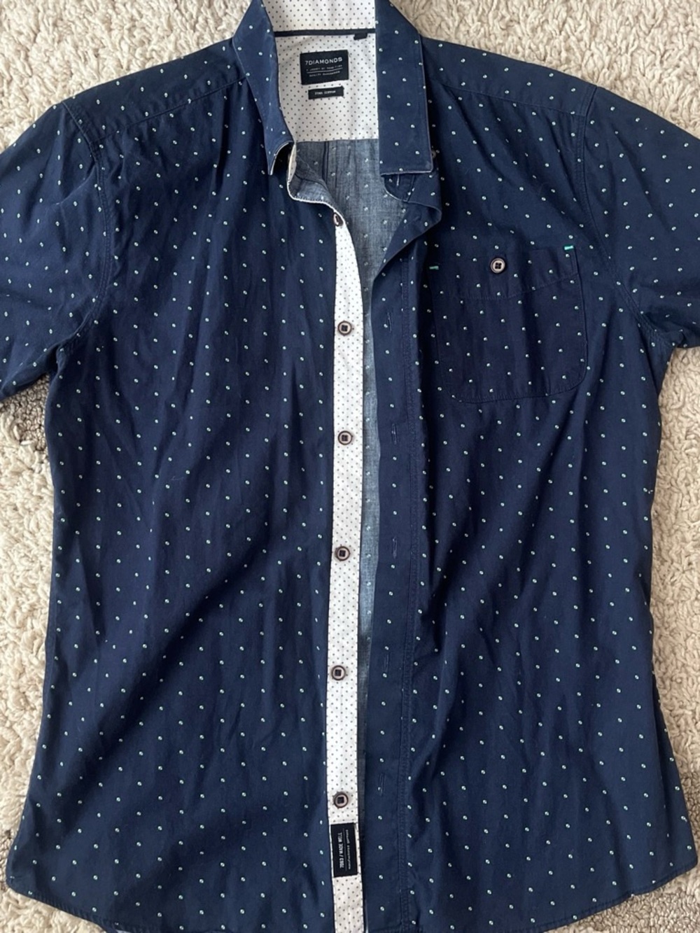 7 Diamonds Navy and White Microdot Button-Up Shirt